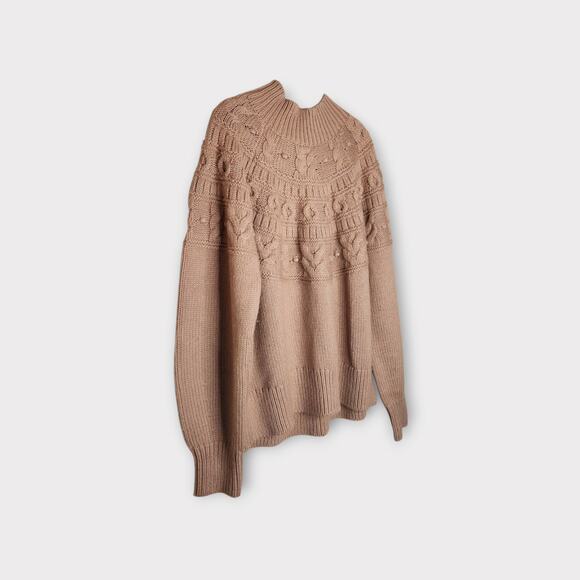 NEW Banana Republic Womens Tan Cable Knit Crewneck Sweater XL Cozy Knit - Picture 3 of 10